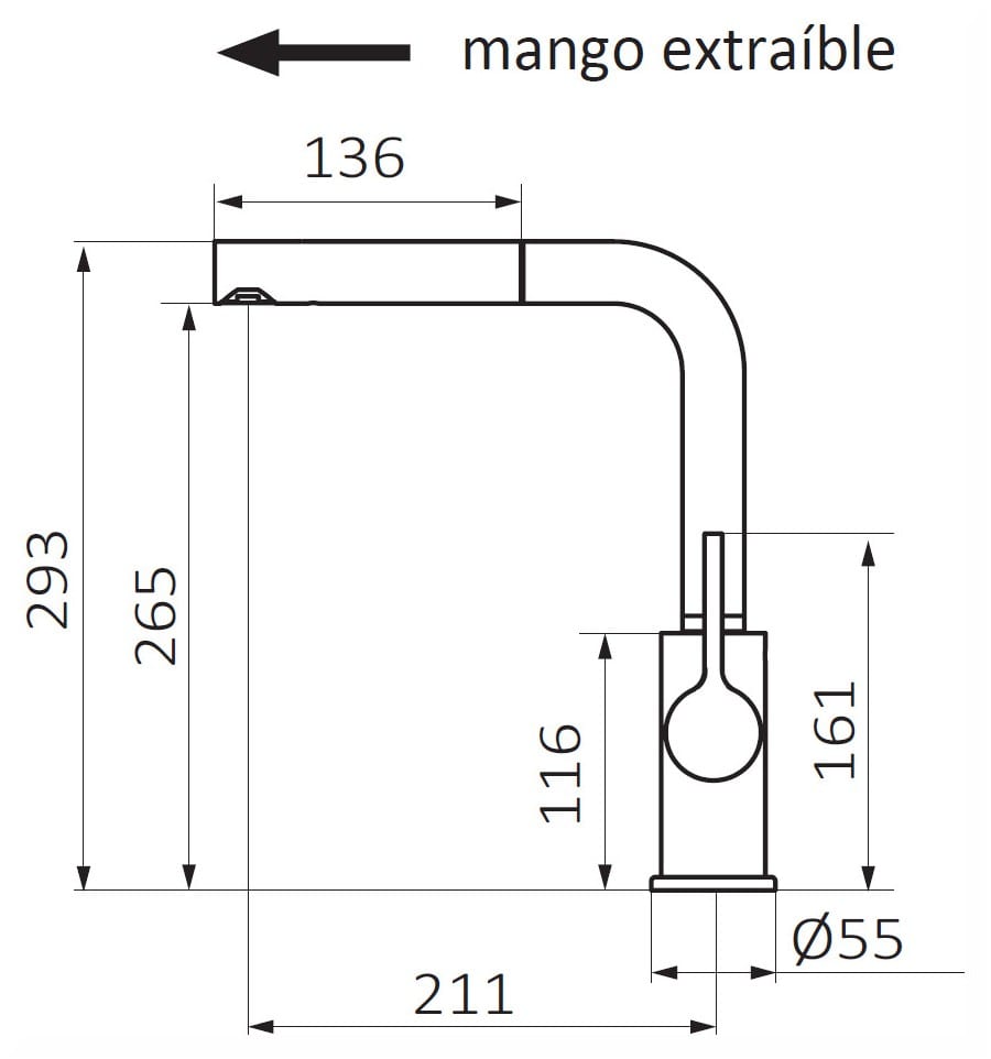 GRB Eternal Mango Extraíble grifo fregadero monomando cromo - Imagen 2