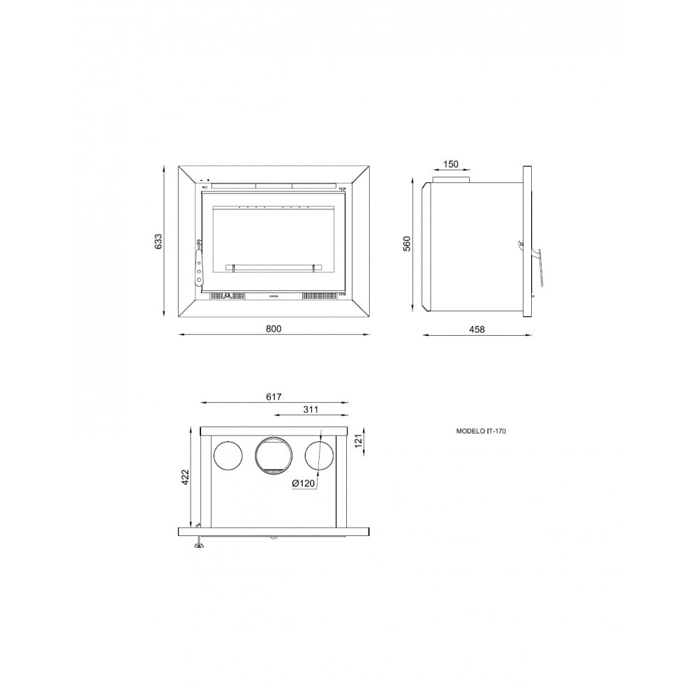 Insertable de Leña Modelo IT-170 FK Interior Fundición - Cristal Serigrafiado - Imagen 2