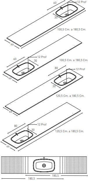 Lavabo intregrable CONIC desplazado Izq -Dcho sin Faldón - Imagen 2