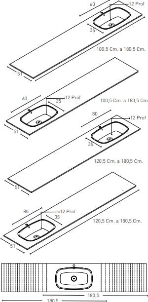 Lavabo intregrable CONIC desplazado Izq -Dcho sin Faldón - Imagen 3