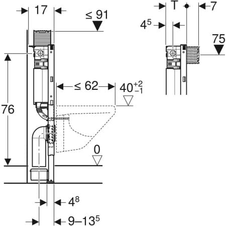 Geberit Duofix para inodoro suspendido, 82 cm, con cisterna empotrada Omega 12 cm - Imagen 3