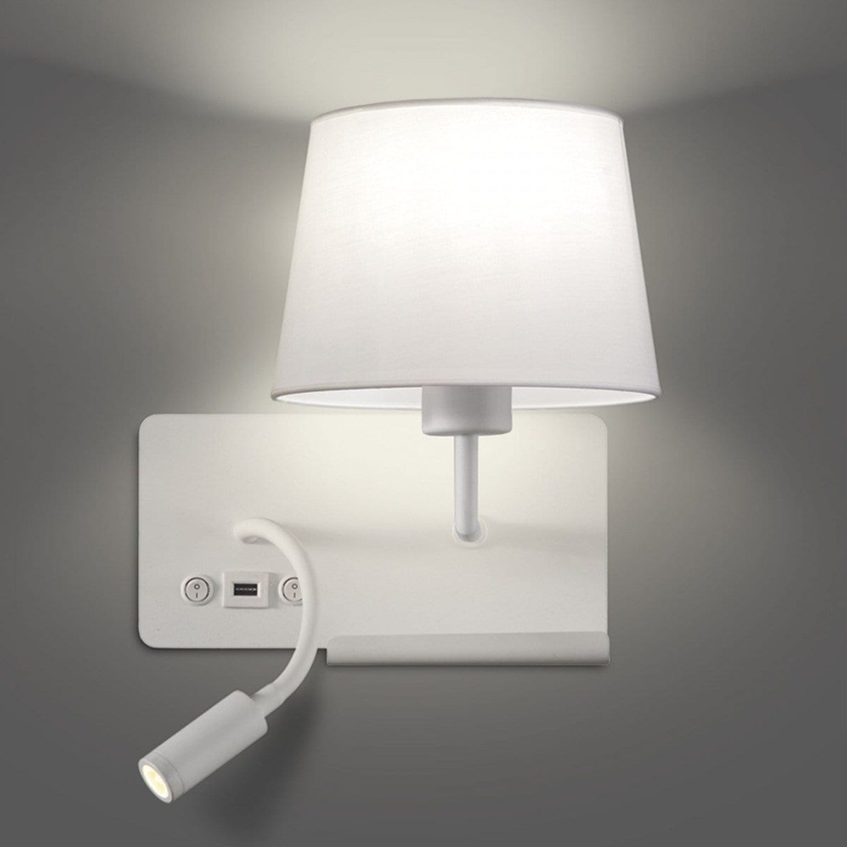 Lámpara aplique lector ACB HOLD LED blanco con USB derecha
