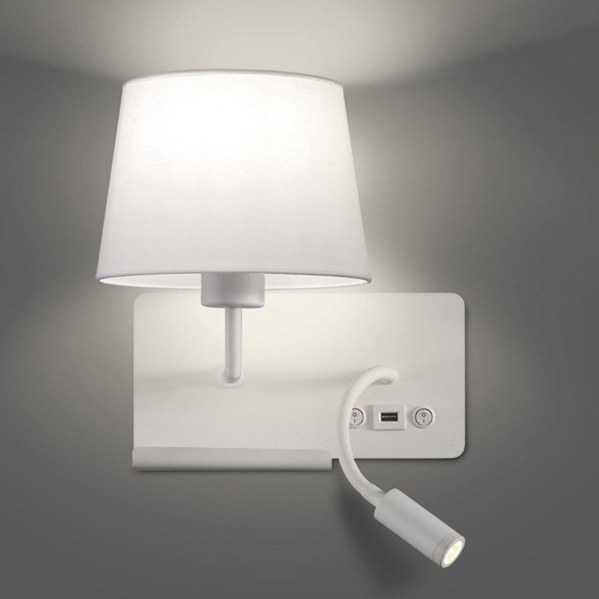 Lámpara aplique lector ACB HOLD LED blanco con USB izquierda