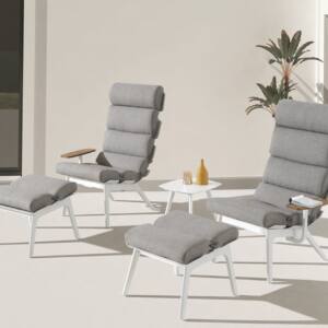 Set de jardín modelo BALI en aluminio blanco con cojinería gris