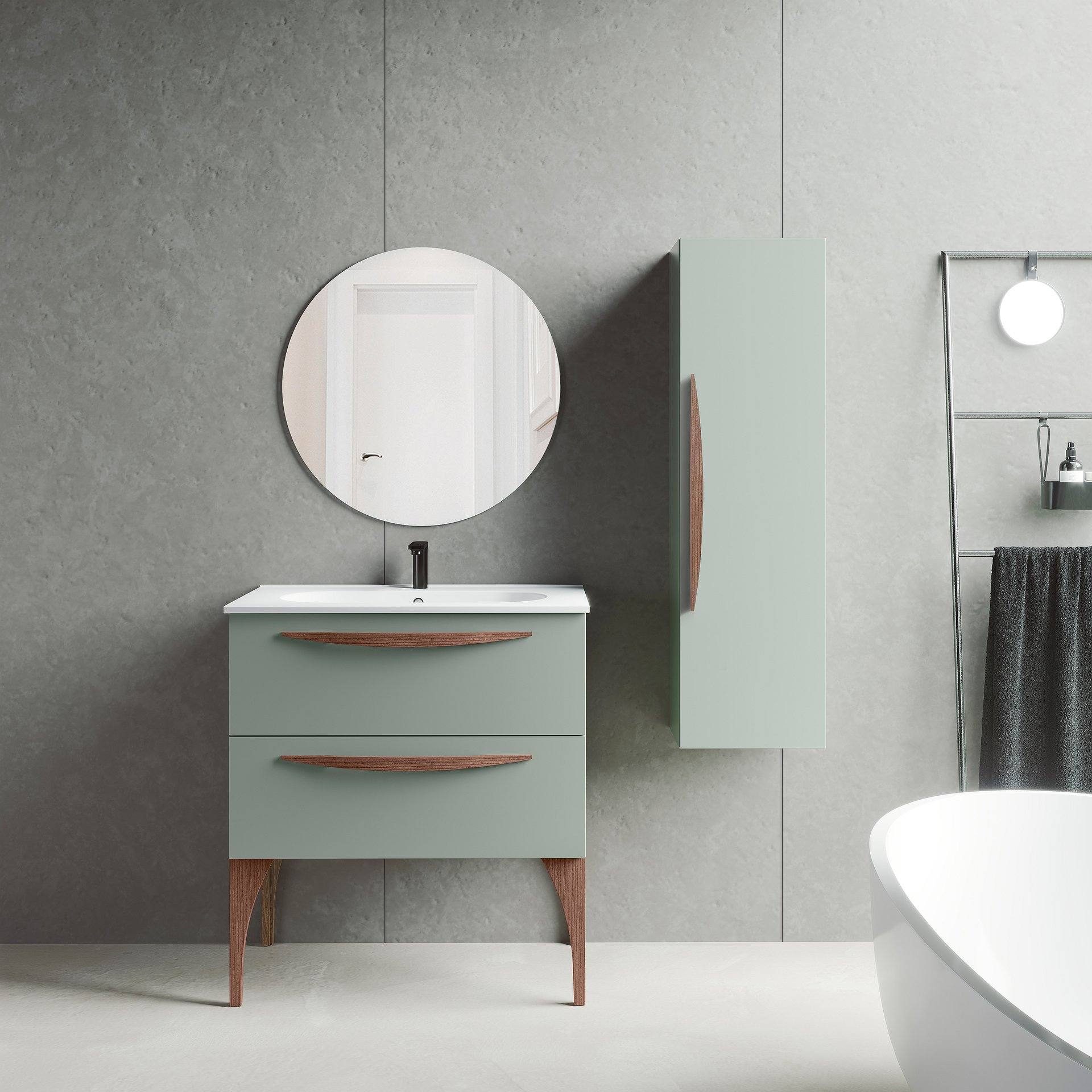 Conjunto mueble de baño Viso Bath Arco con patas nogal americano 2 cajones