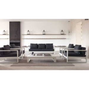 Set para exterior de aluminio con 4 sillones, sofá y mesa de centro modelo bianco