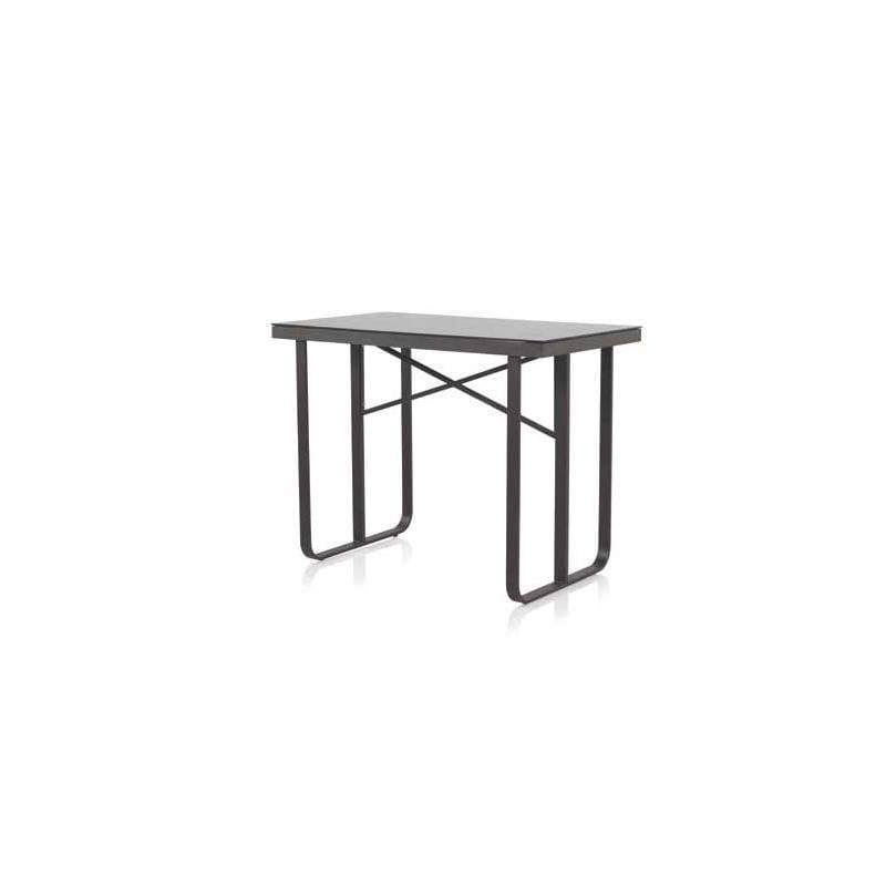 Mesa de bar en aluminio en color nogal con cristal liso negro modelo star