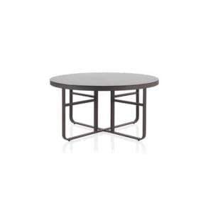 Mesa redonda de aluminio en color nogal con cristal liso negro modelo star