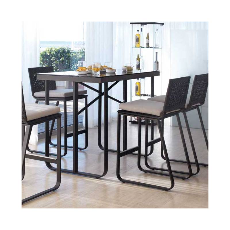 Mesa de bar en aluminio en color nogal con cristal liso negro modelo star - Imagen 3