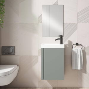 Conjunto mueble de baño Lagos fondo reducido 22 cm suspendido 1 puerta 40 cm y espejo Visobath