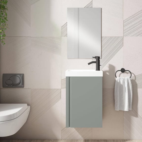 Conjunto mueble de baño Lagos fondo reducido 22 cm suspendido 1 puerta 40 cm y espejo Visobath