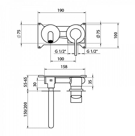 Grifo Lavabo Empotrado Monomando GRB TIME MALE - Imagen 2