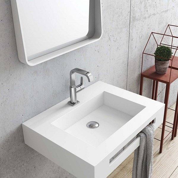 Lavabo suspendido SENO CENTRADO con faldón Gel Coat Miami Bruntec