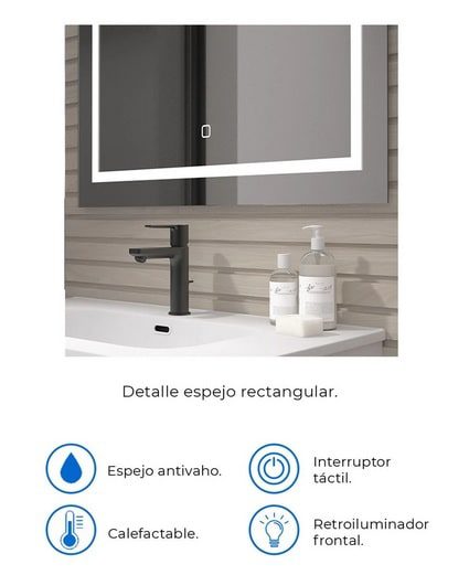 Espejo baño LED Rectangular - retroiluminado y antivaho - Imagen 2