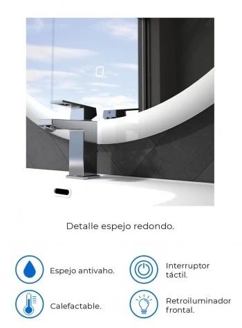 Espejo de baño LED Redondo - retroiluminado y antivaho - Imagen 2