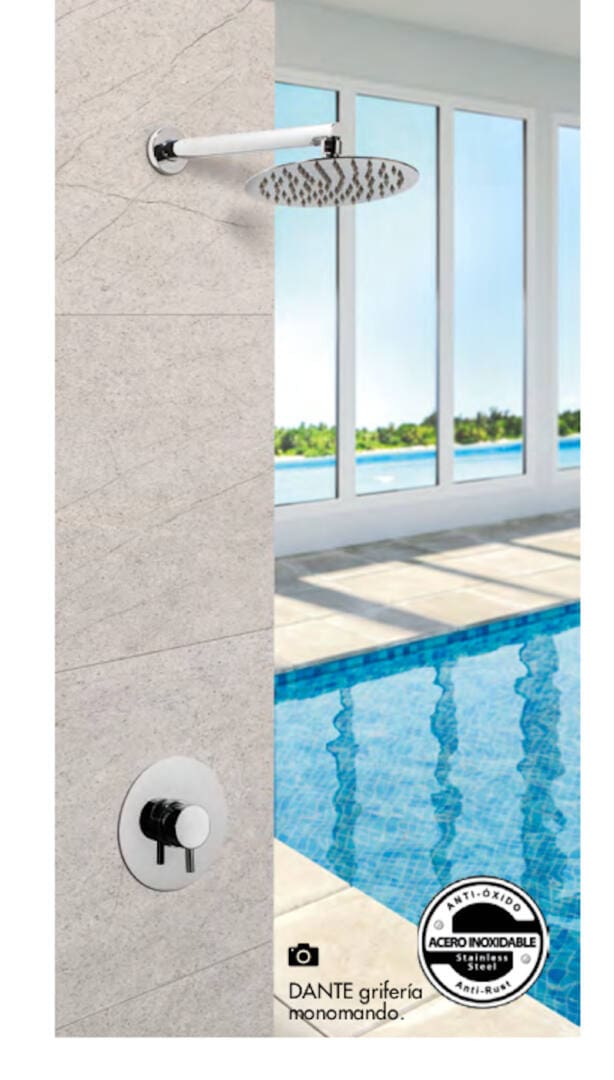 Ducha exterior Dante empotrada, en acero inoxidable 316L