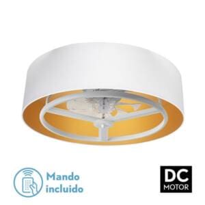 Ventilador DC serie ANUSKA con pantalla BLANCO/ORO y ventilador BLANCO de la serie BORA.
