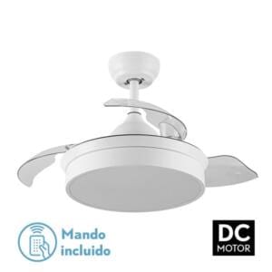 Ventilador DC serie CALA realizado en metal, policarbonato y metacrilato, en color BLANCO con tres aspas DESPLEGABLES
