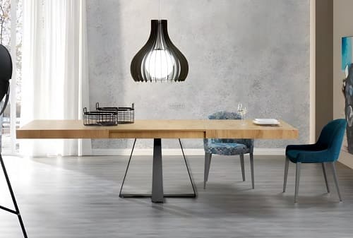 Mesa Cross con 2 extensiones tapa de madera y patas metalicas