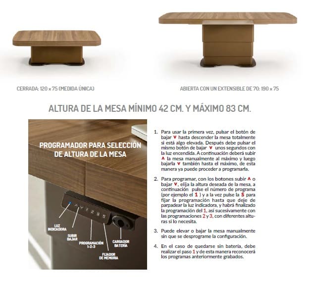 Mesa eléctrica de centro-comedor extensible Elegant de Pemi - Imagen 12