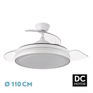 Ventilador DC de la serie ESPARTA realizado en metal, policarbonato y ABS, con tres aspas DESPLEGABLES de ABS transparente muy resistentes.