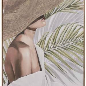 Cuadro Mujer Sombrero Con Marco Natural 80x4x120cm The Garpe Group