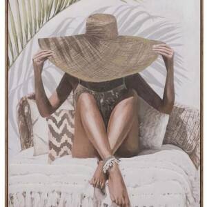 Cuadro Mujer Sombrero Marco Natural 80x4x120 the garpe group
