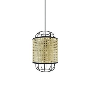 Lámpara colgante ratán + hierro MD1092-BK Ø22 - Ineslam