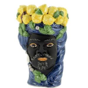 Jarrón Testa Di Moro Hombre, Azul y limones, Abhika