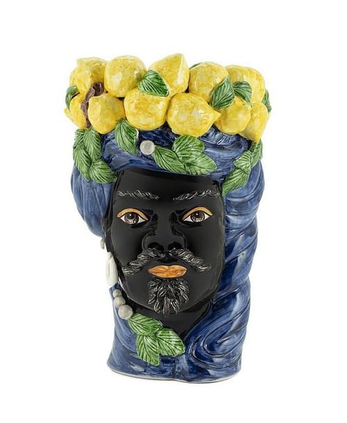 Jarrón Testa Di Moro Hombre, Azul y limones, Abhika